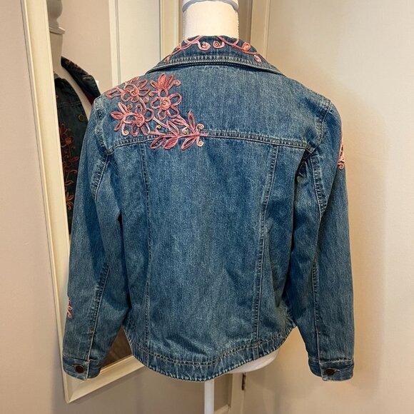 Coldwater Creek Soutache Rose Pink Floral Embroidered Jean Jacket, Size Small - Picture 10 of 14